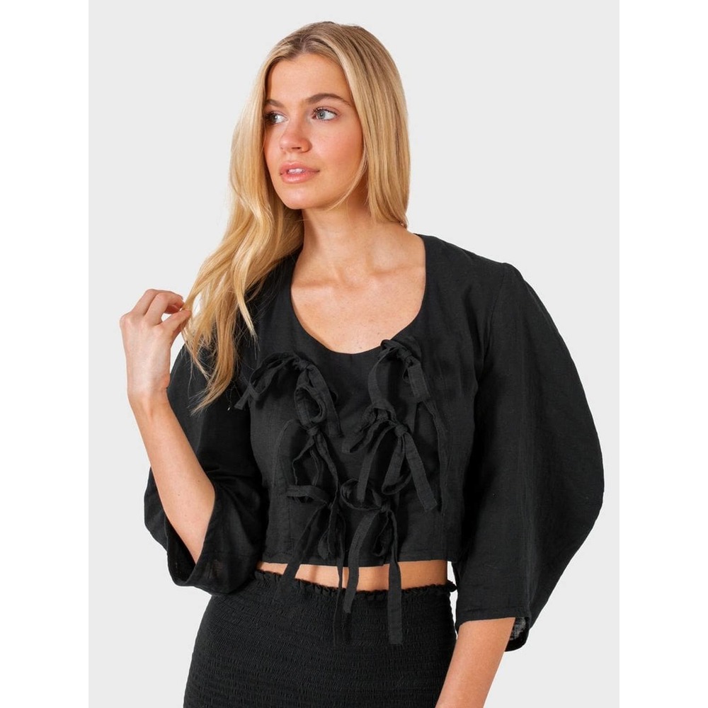 Black Crop Tie-Front Top
